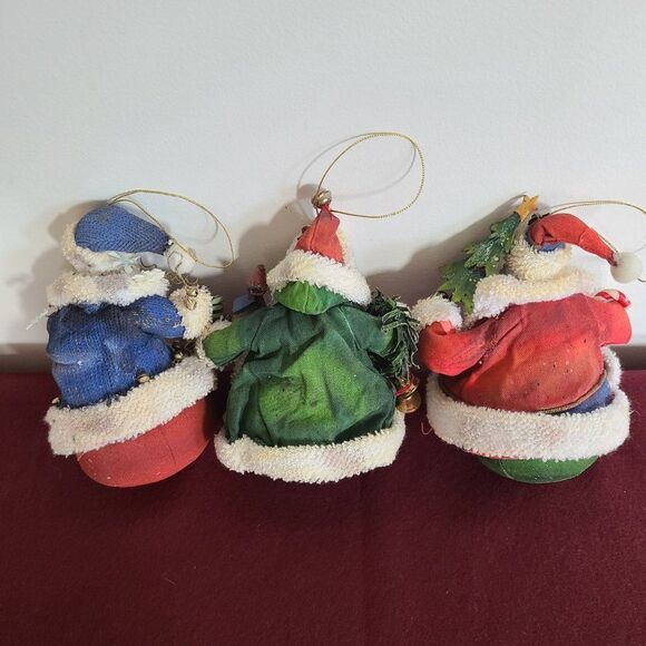 Vintage Fabric Mache Holiday Winter Christmas Ornaments Three Old World Santas - Picture 7 of 15